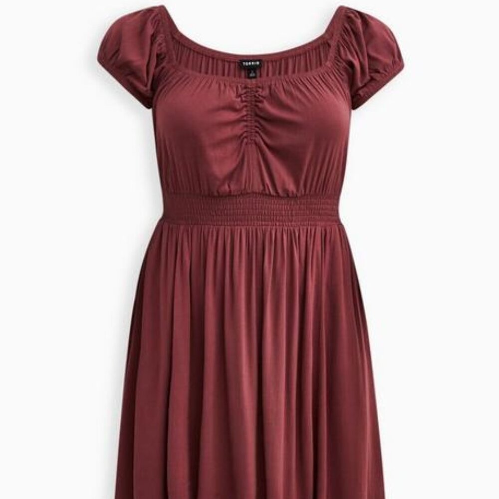 Mini Lenny Smocked Waist Dress- Wild ginger burgundy